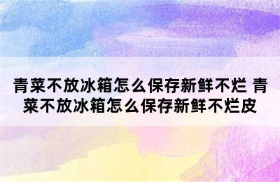 青菜不放冰箱怎么保存新鲜不烂 青菜不放冰箱怎么保存新鲜不烂皮